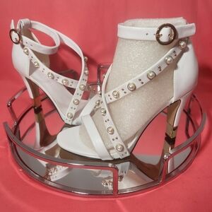 Karl Lagerfiel Elegant White Strappy Heels w/ Pearl Accents,Perfec For A Wedding